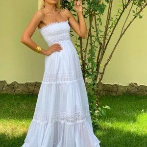 White Dress Charo Ruiz "Zoe" Worn Once for hour Wedding; Beautiful 100% Cotton